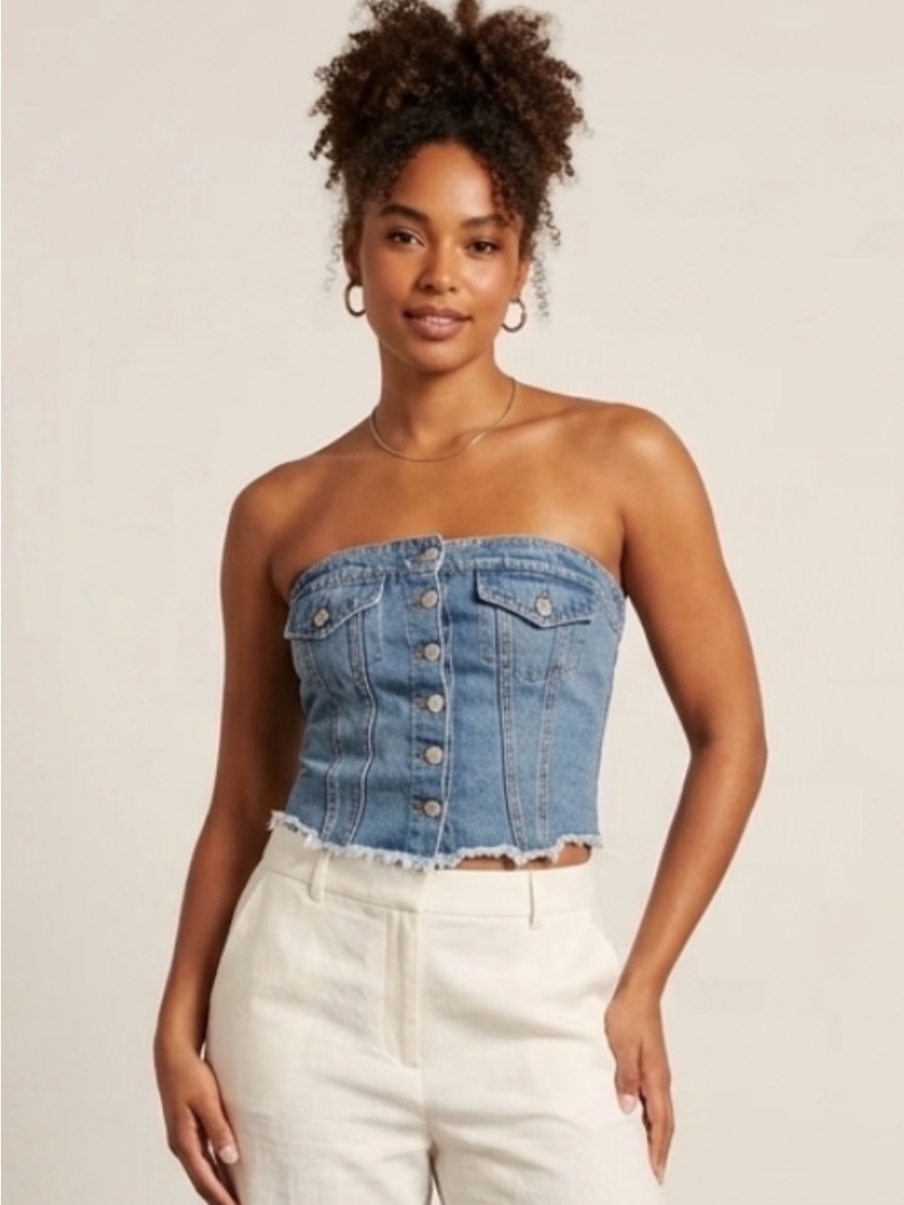 ONELEVEN Light Blue Women's Denim Strapless Crop Top - Women’s Medium